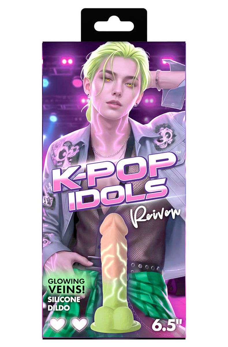 Lime green K-pop idol dildo retail box, side angle
