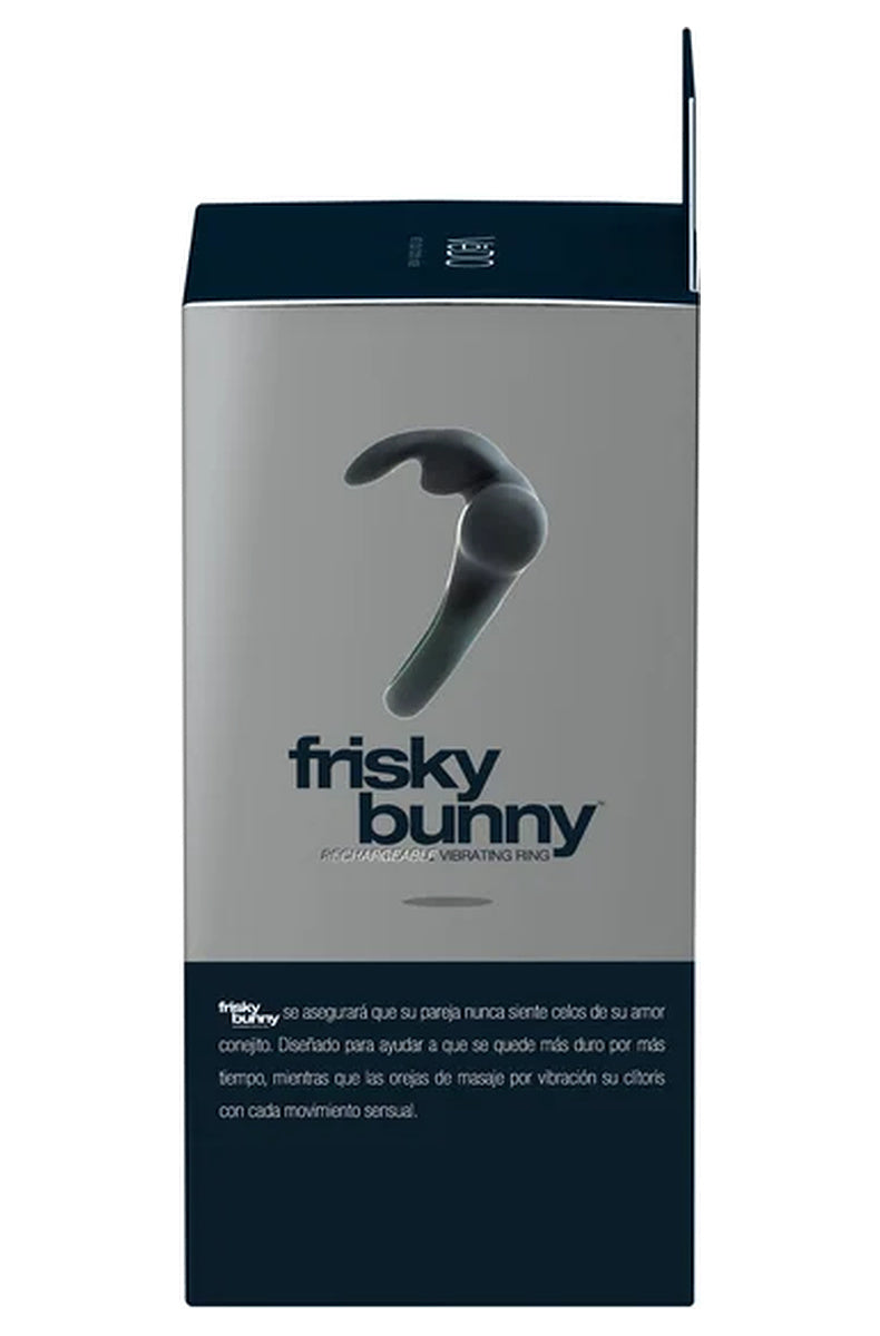 Side panel of the Vedo Frisky Bunny package with the product description in Spanish
