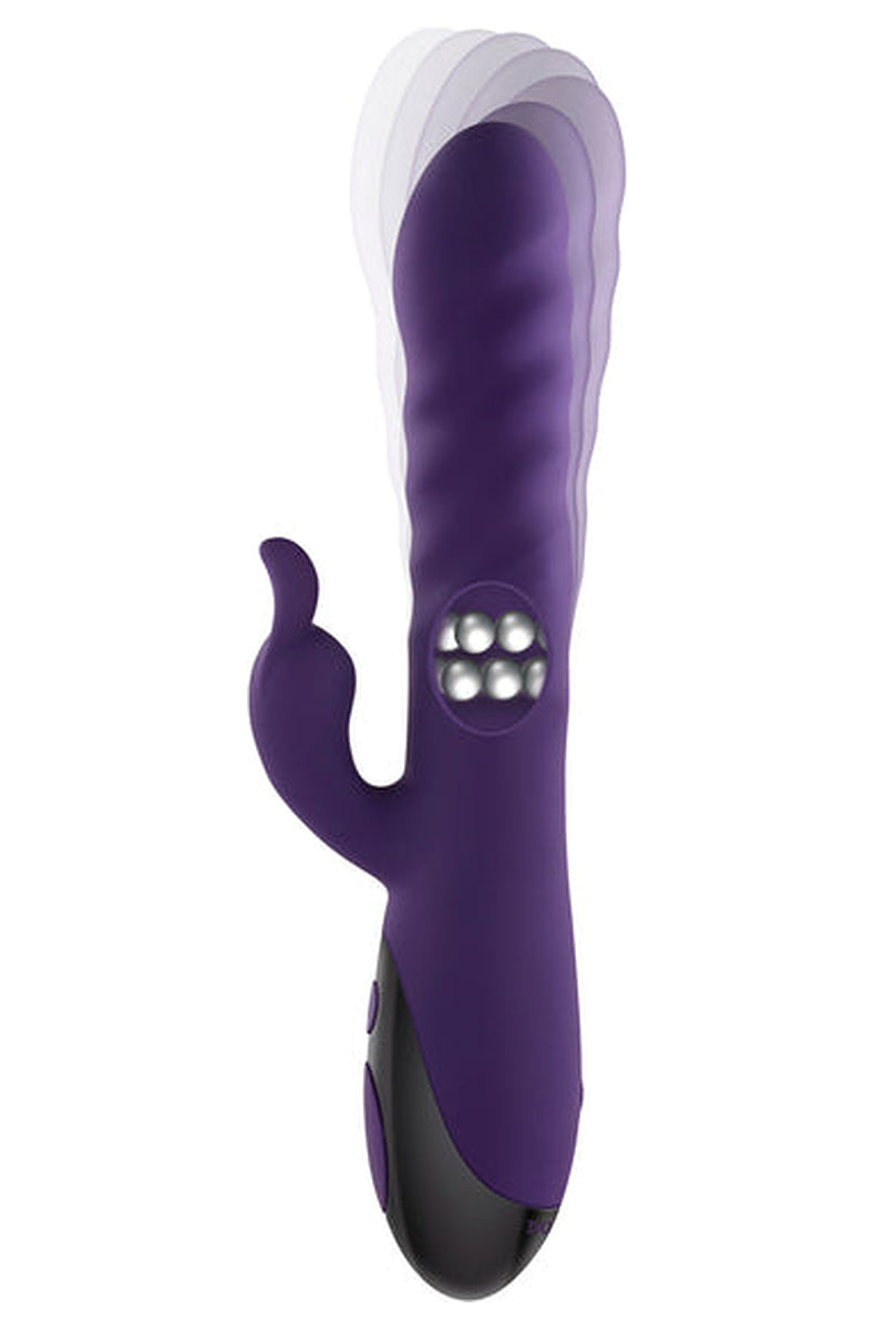 Diagram of the Rascally Rabbit showing the thrusting motion arc and the swirling rotating beads inside the shaft.