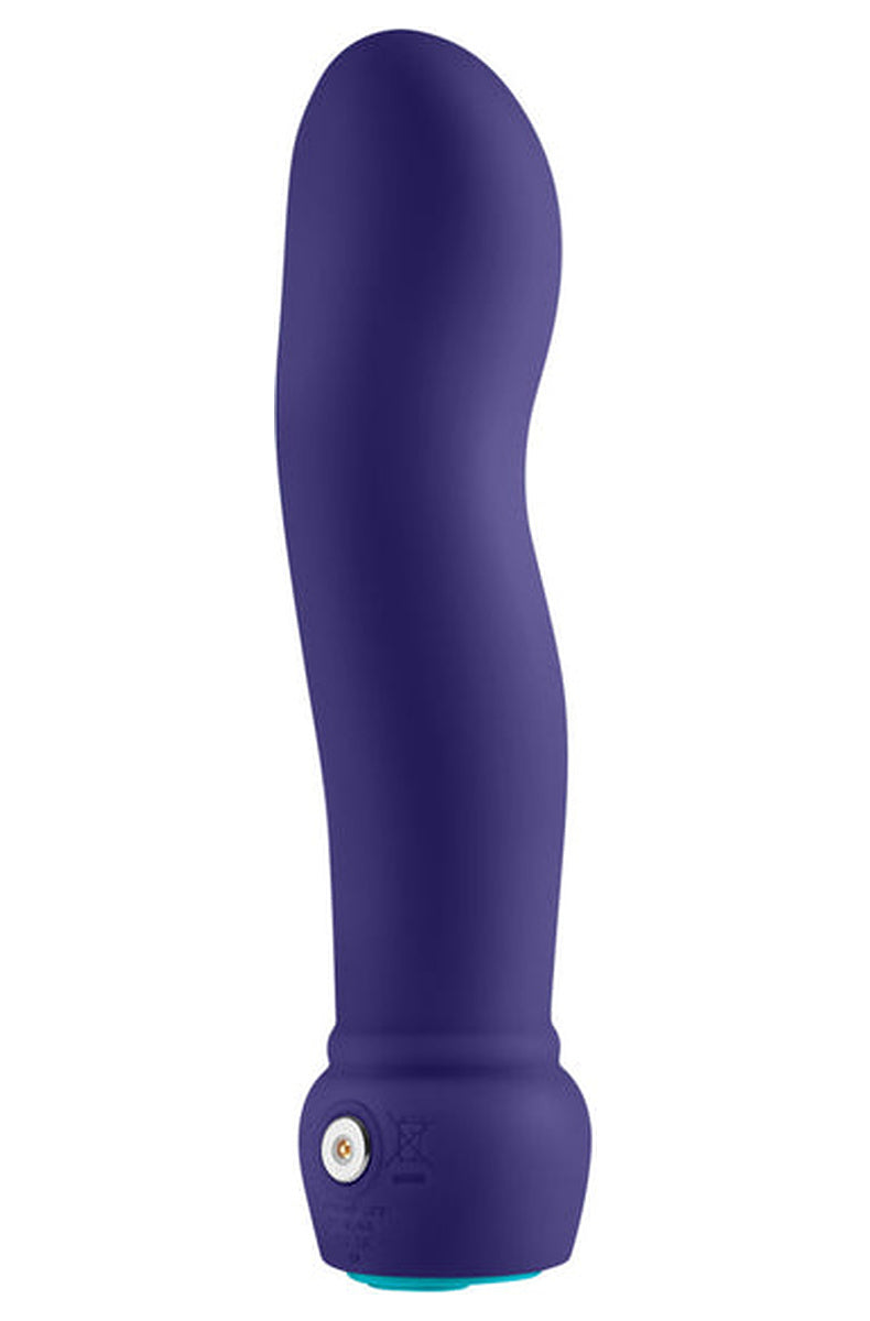 Dark purple FemmeFunn Sormi showing the charging contact on the side of the base.