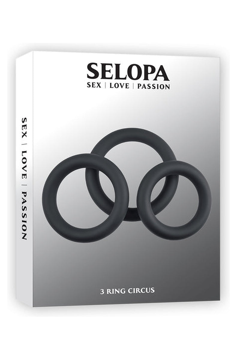 Selopa 3 Ring Circus retail box in silver, showing the three black rings on the front