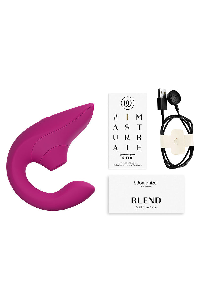 In the box: Womanizer Blend, magnetic USB charging cable, quick start guide and a sticker card.