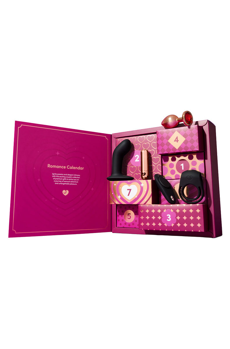 Open 7 day advent calendar with the plug, cock ring and bullet in the doors
