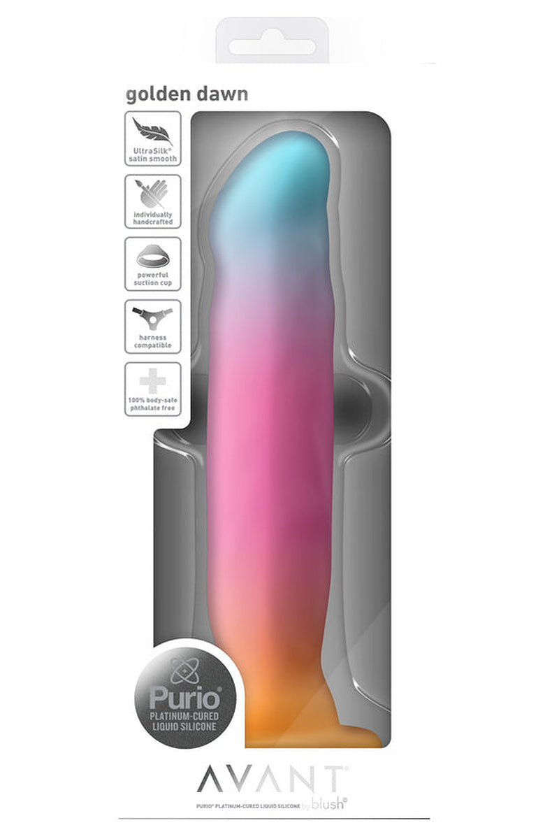 Aqua, pink and gold ombre dildo retail box, back view