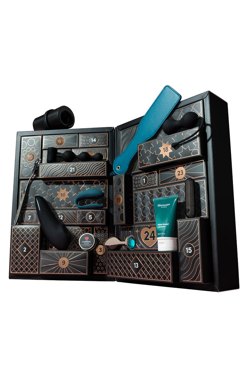 Open luxury advent calendar with the Enhance, paddle, lube and plugs in the doors