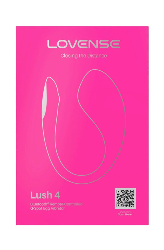 Lovense Lush 4 product packaging in bright pink with outline illustration and QR code
