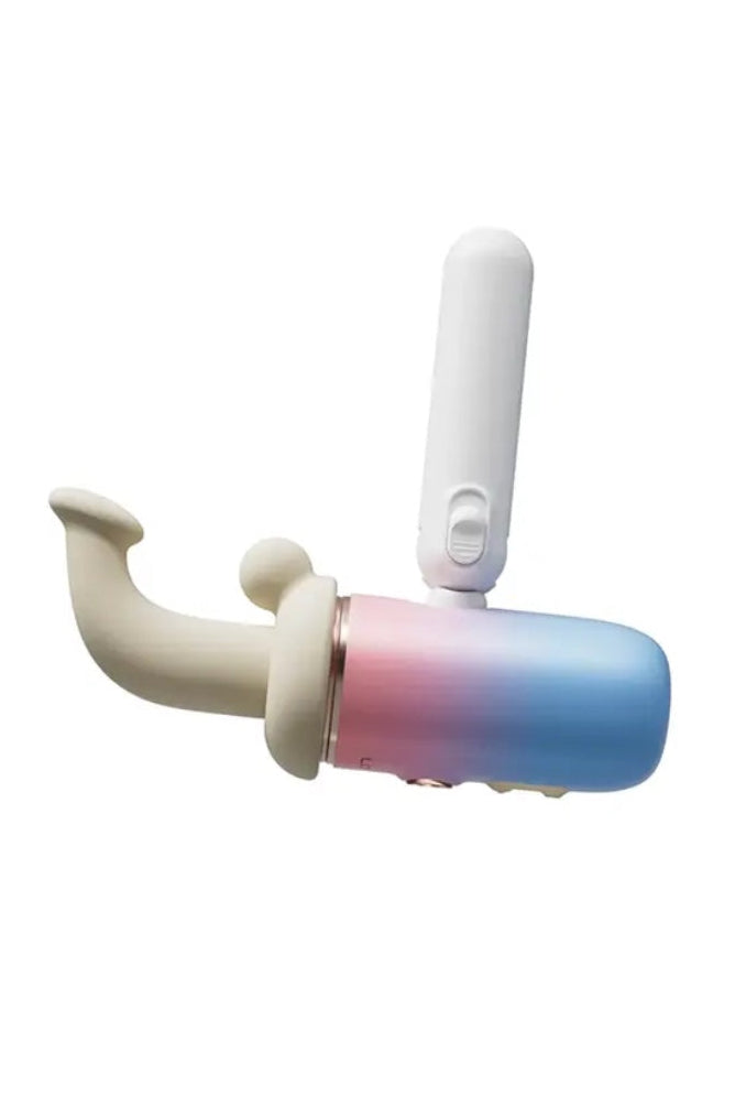 Close-up of curved attachment showing textured cream silicone surface