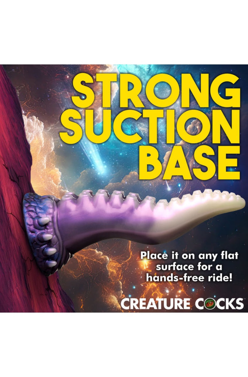 Bottom view of suction cup base with cosmic nebula background showing hands-free capability