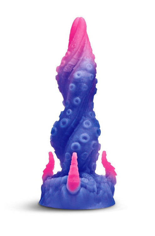 Back view showing suction cup base with pink tentacle details and textured shaft