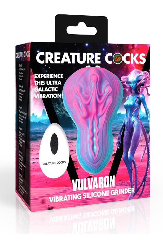 Creature Cocks Vulvaron packaging showing product photo and alien character artwork in pink-purple colorway