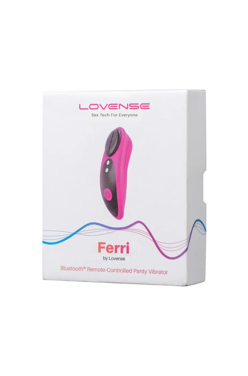 White Lovense Ferri retail box showing pink vibrator and Bluetooth branding
