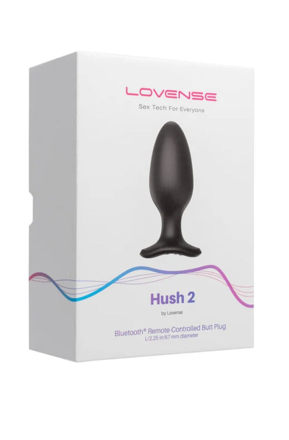 White Lovense Hush 2 retail box with product photo and Bluetooth remote-controlled butt plug branding