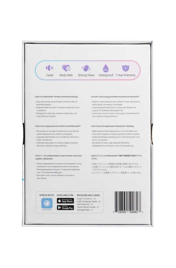 Back of white retail box with multilingual product specifications and app store download information