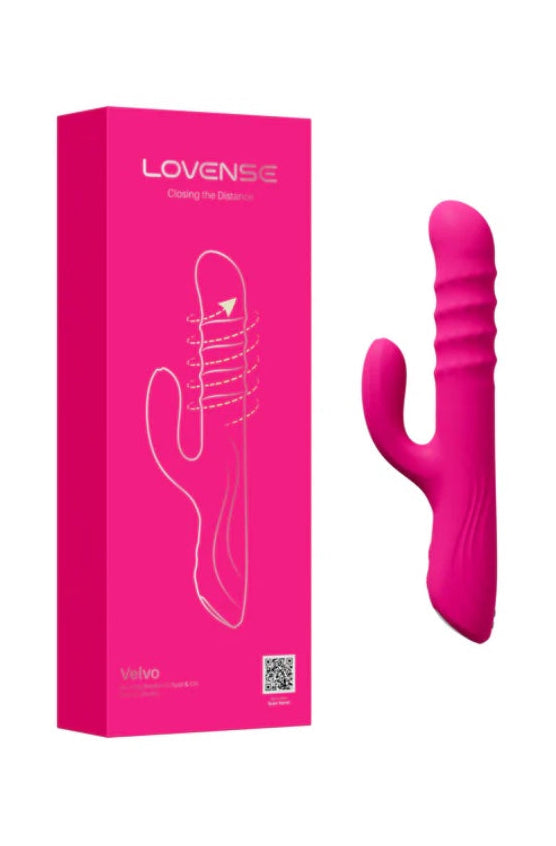 Front view of pink silicone rabbit vibrator with textured shaft and curved clitoral arm