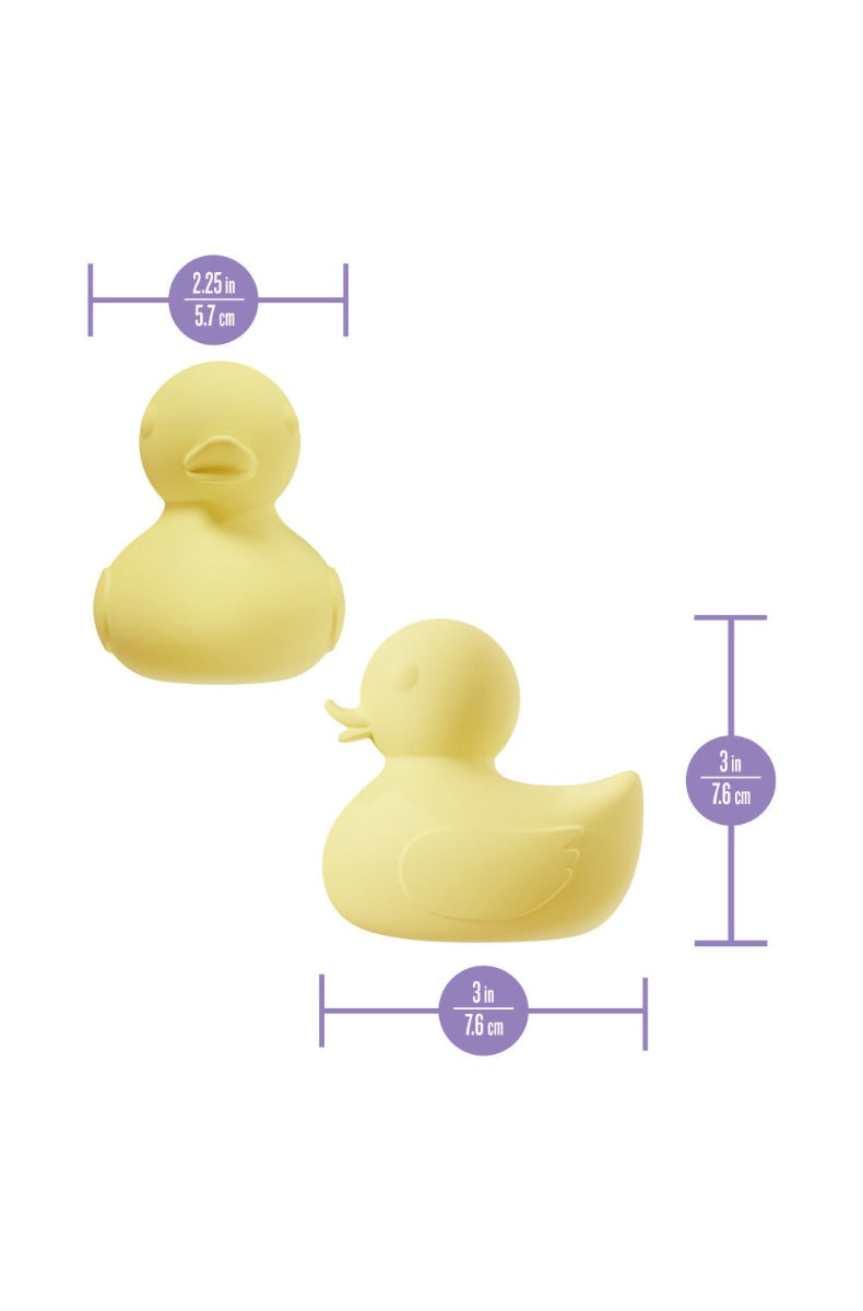 Yellow duck vibrator with retail box showing Play With Me branding and product specifications