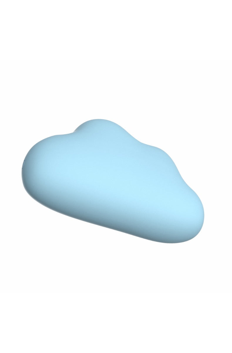 Side view of powder blue cloud vibrator showing curved profile