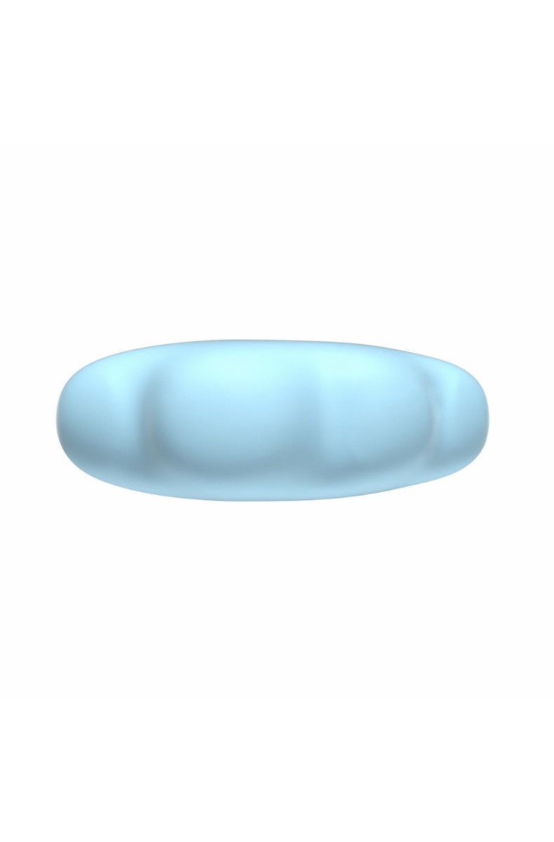 Bottom view of powder blue cloud vibrator showing oval shape