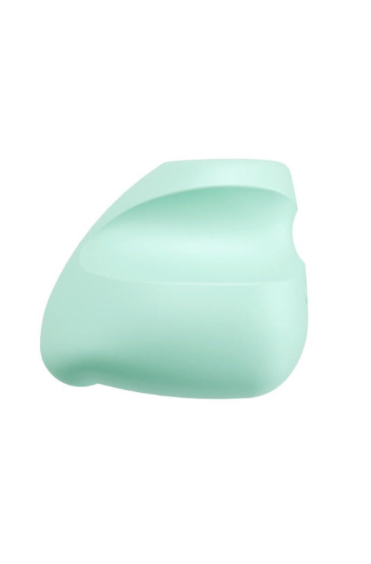 Front view of mint green clitoral vibrator with curved ergonomic shape and precision tip
