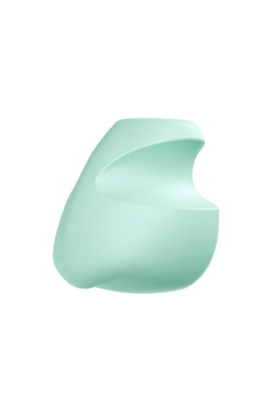 Back view of mint green clitoral vibrator showing finger grooves and control buttons