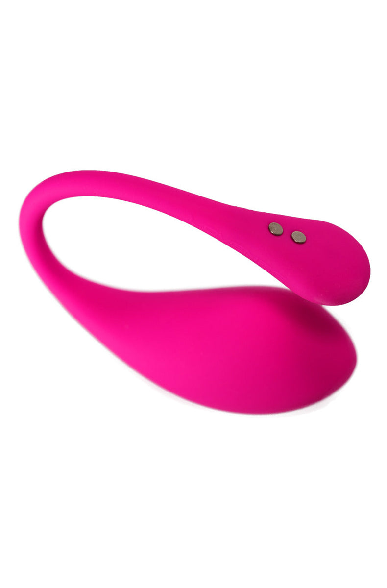Lovense Lush 3 close-up showing the curved silicone egg shape and the flexible anchoring tail.