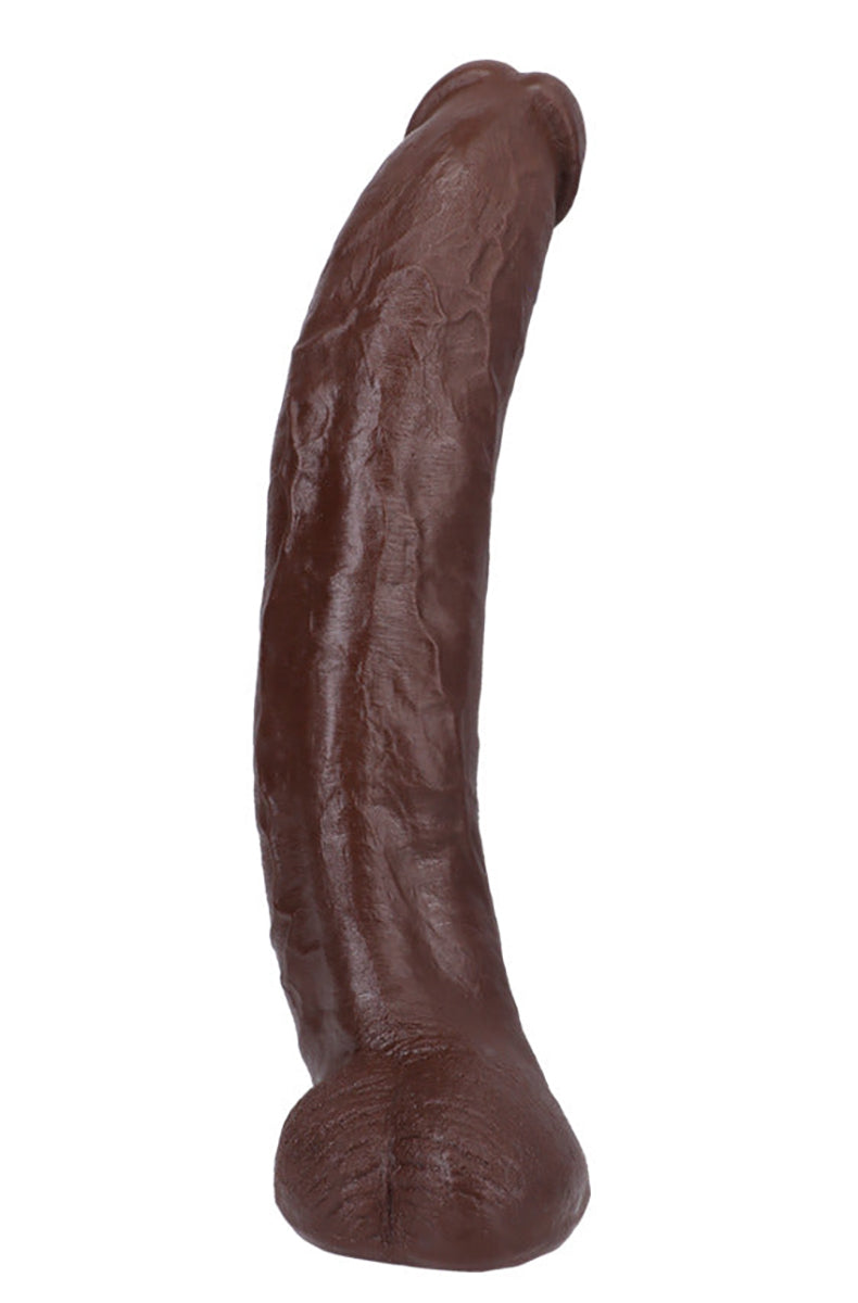 Brickzilla ULTRASKYN dildo against a backdrop of the performer, highlighting the celebrity-molded design.