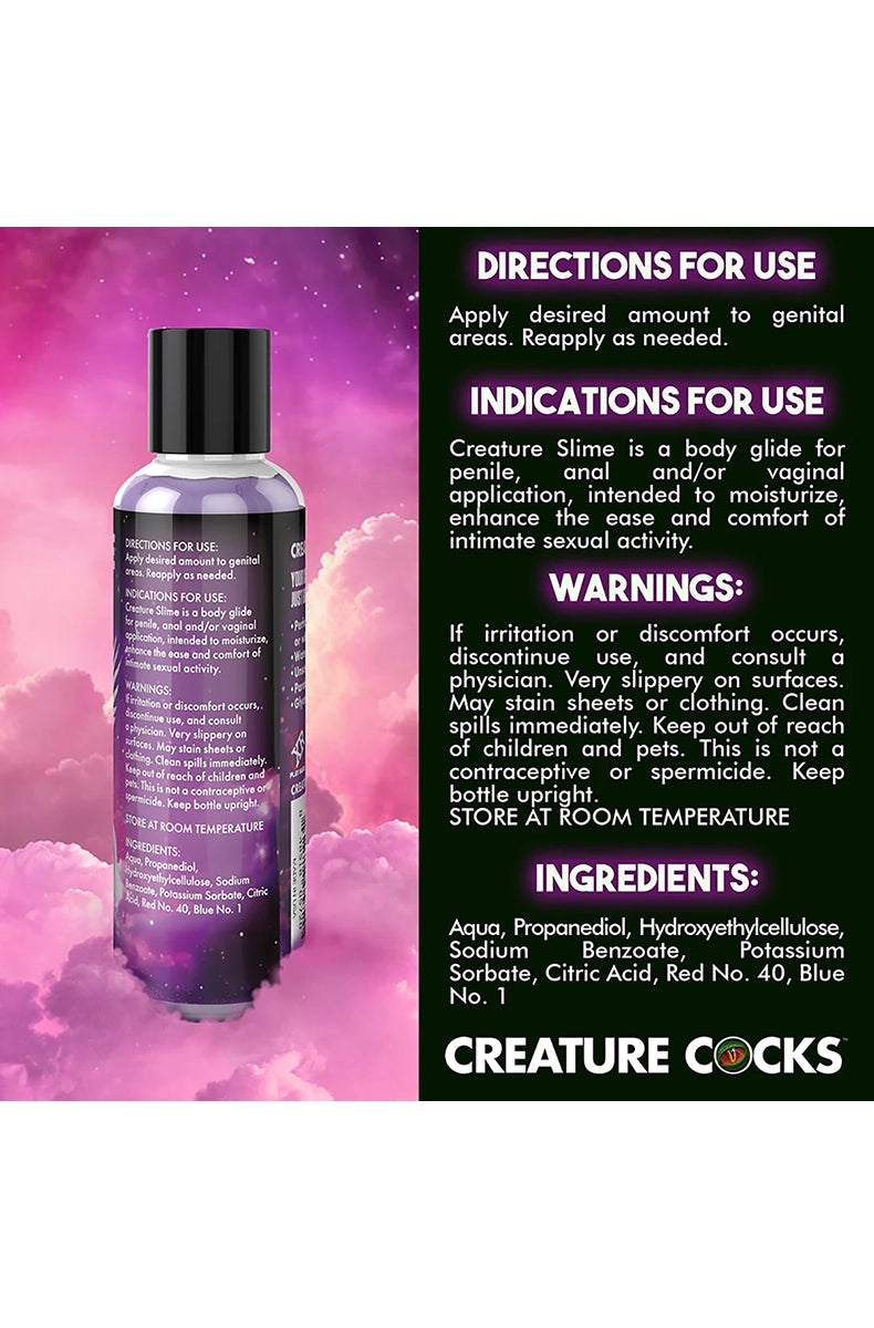 Creature Slime purple water-based lubricant in retail packaging.