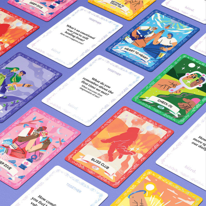 Biird Together couples card game category cards spread out