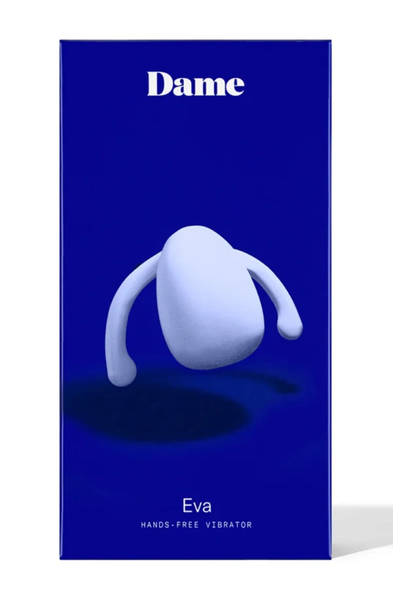 Dame Eva product packaging in blue with white typography and product image