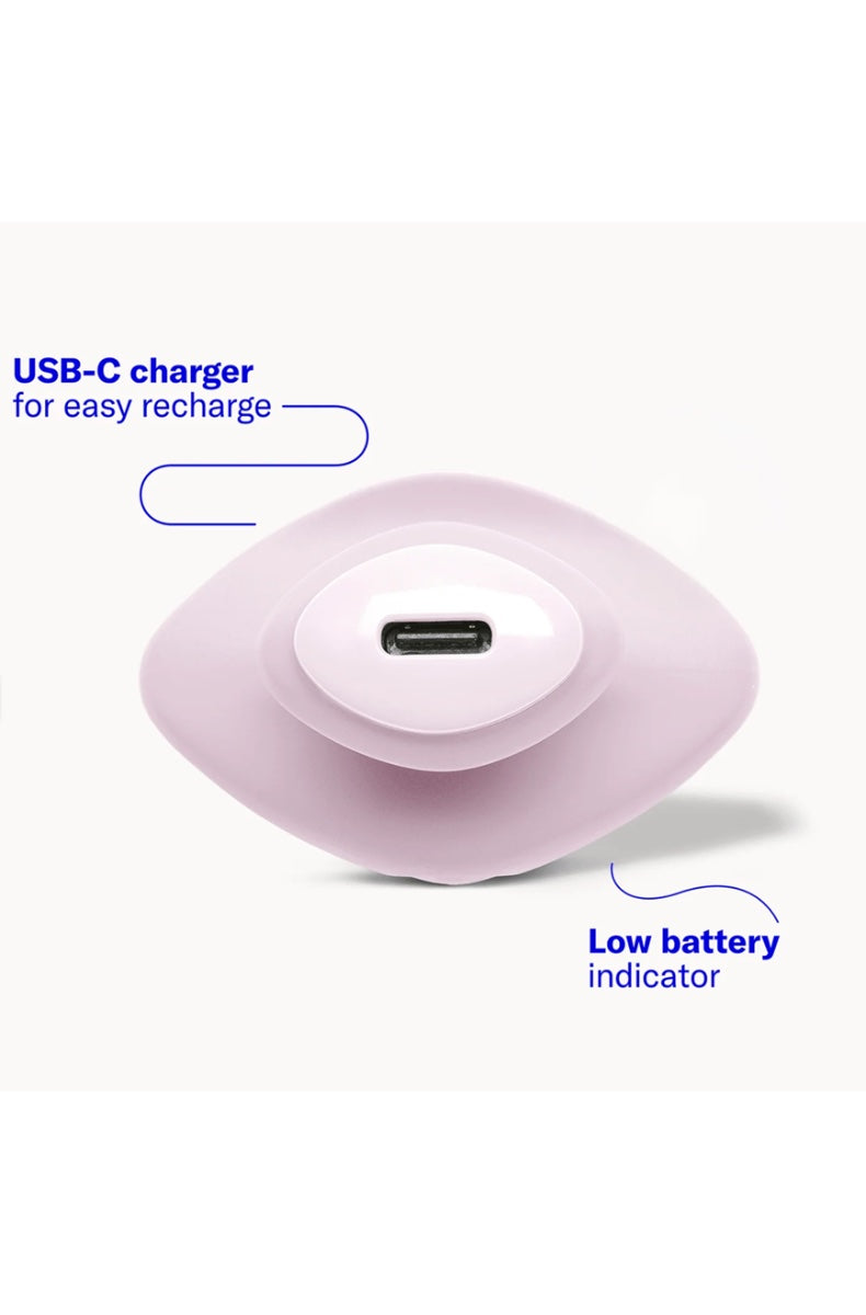 Bottom view of vibrator showing USB-C charging port and low battery indicator