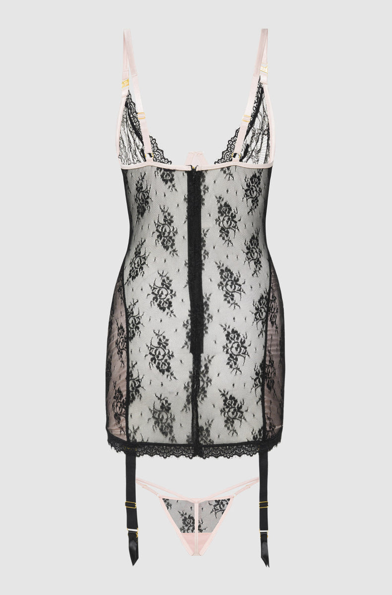 Light Pink/Black chemise laid flat from the back