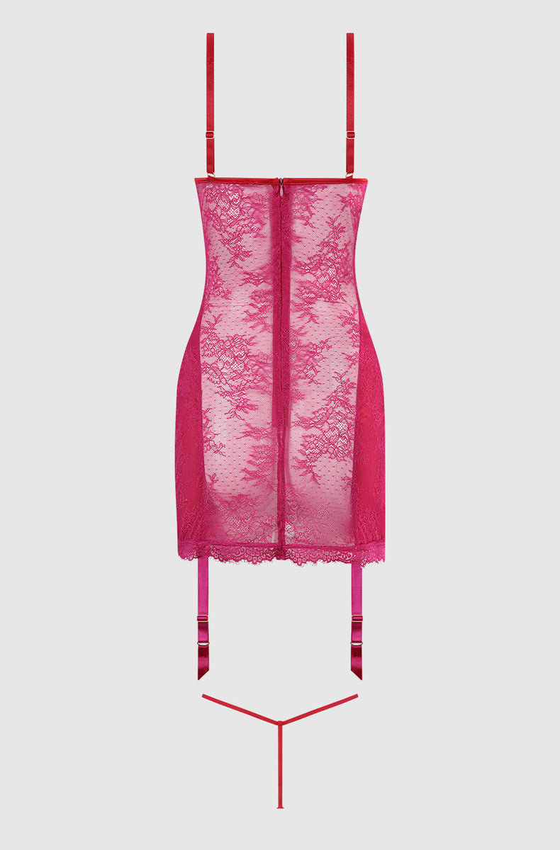 Crimson Red and Raspberry chemise laid flat from the back