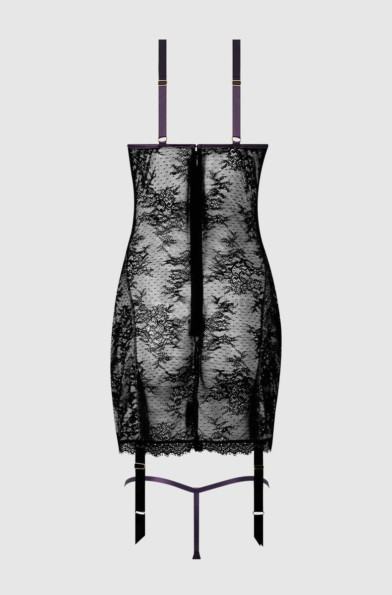 Purple Shadow/Black chemise laid flat from the back