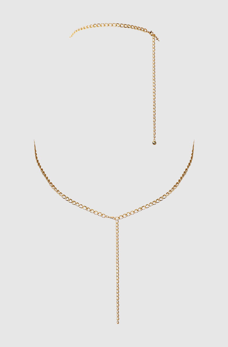 Halter neck and back chains of the body chain bra laid flat