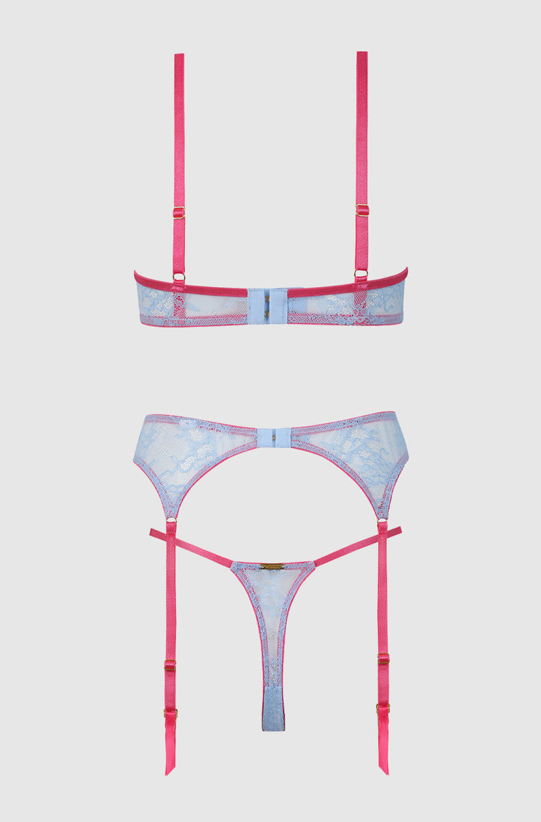 Sky Blue/Fuchsia set laid flat from the back