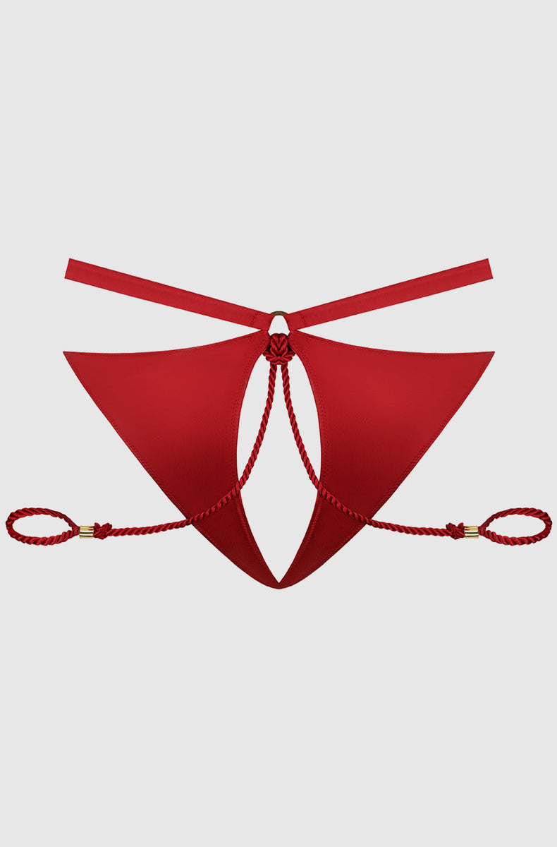 Crimson Red satin panty laid flat from the back