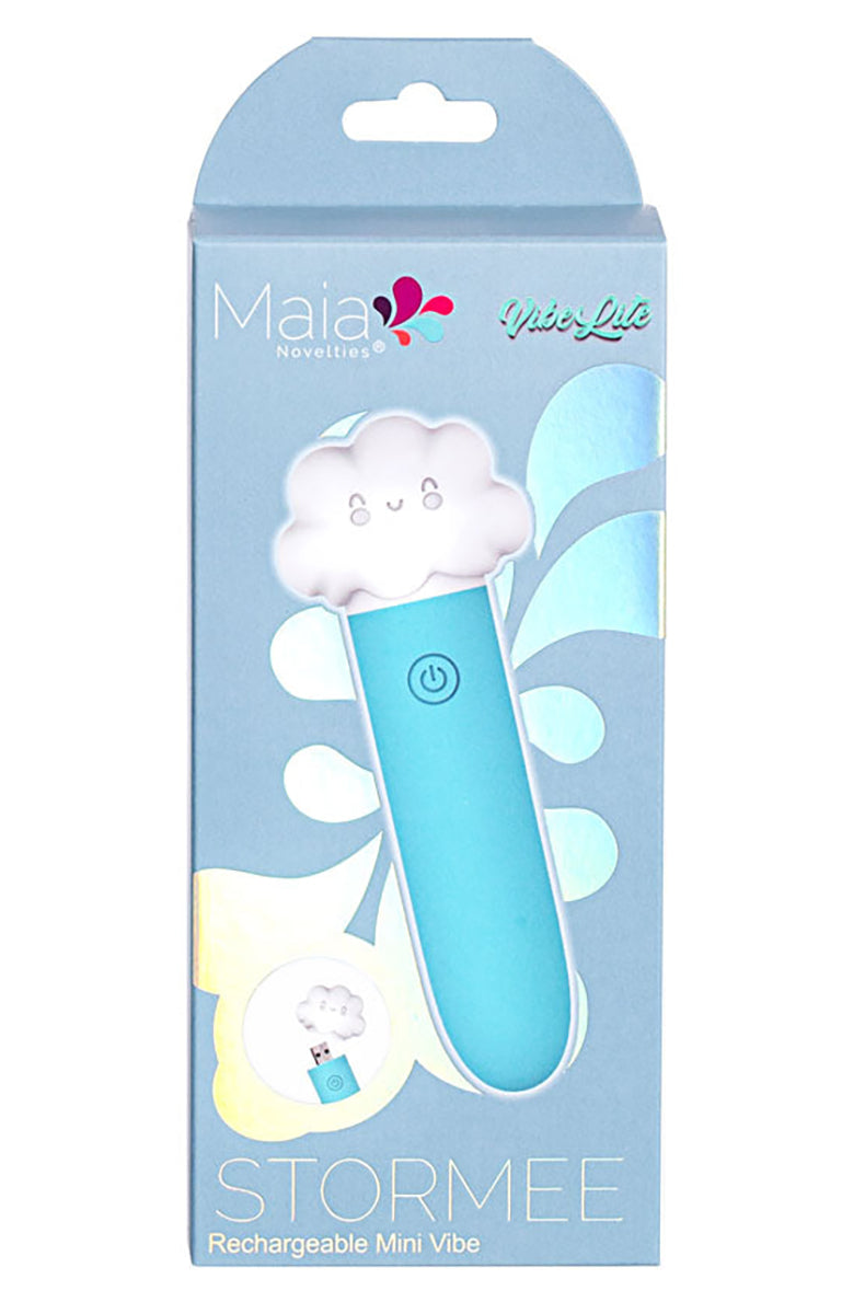 Maia Stormee rechargeable mini vibe retail box, blue with cloud illustration