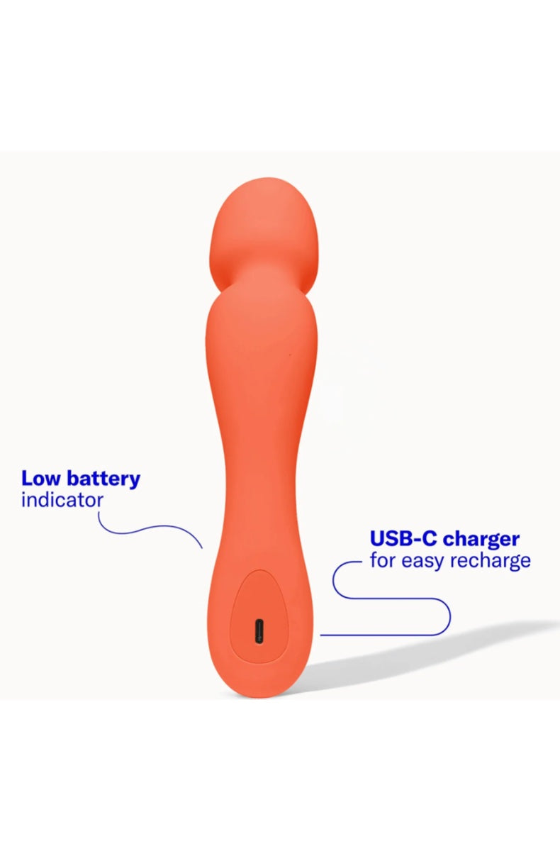 Back view of coral wand showing USB-C charging port and low battery indicator