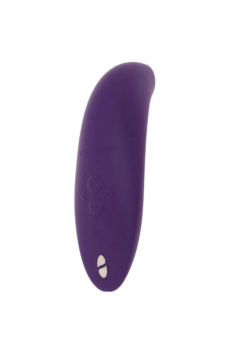 Back view of purple vibrator showing We-Vibe branding and charging port