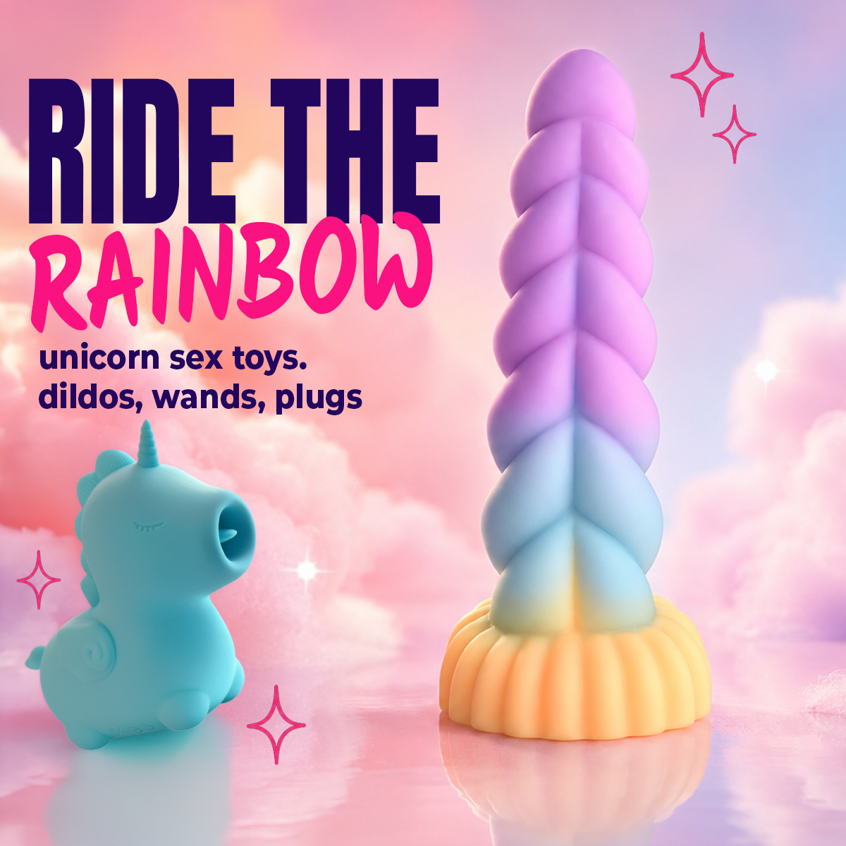 Rainbow unicorn horn dildos and unicorn vibrators from The White Unicorn