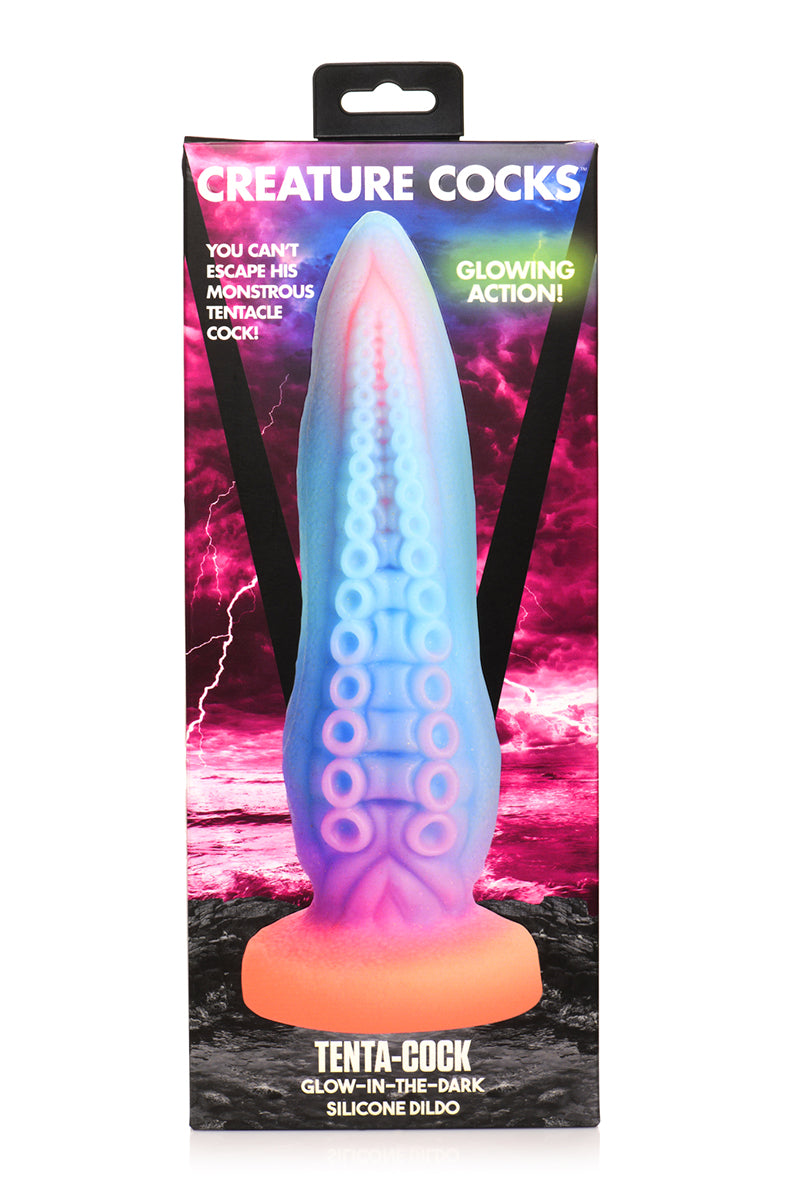 Close-up of Glow Tentacle silicone dildo suckers and texture.