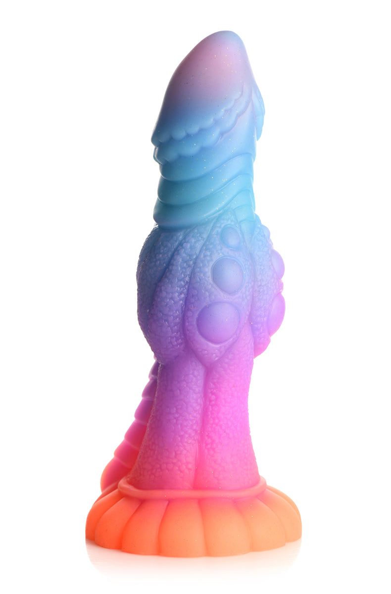 Top view of Galactic Alien glow silicone dildo showing tapered alien head.