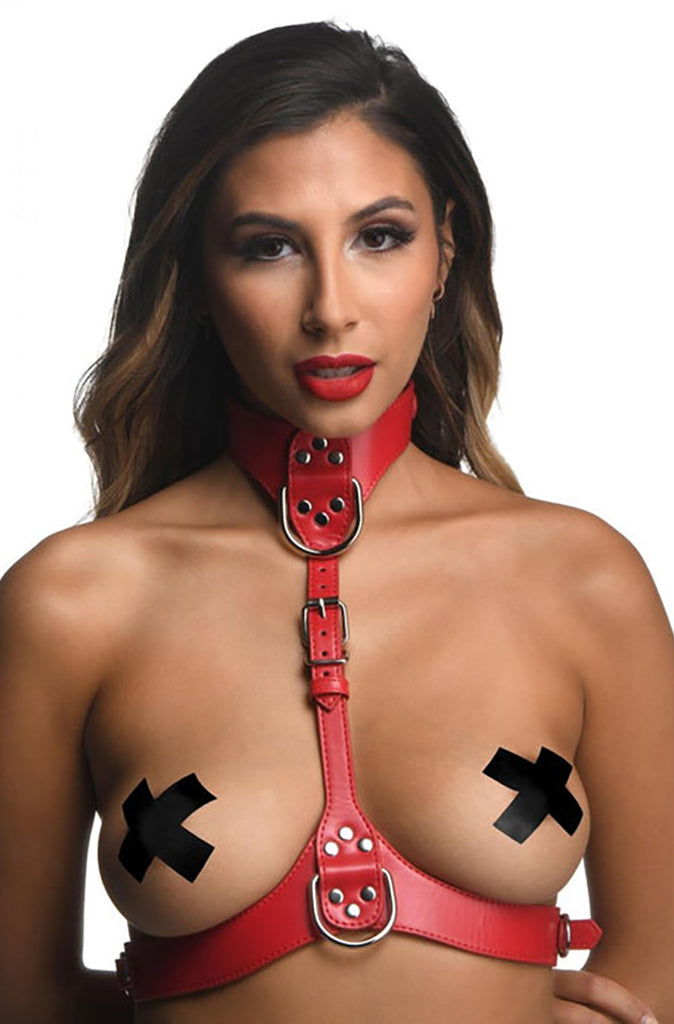 red bondage harness