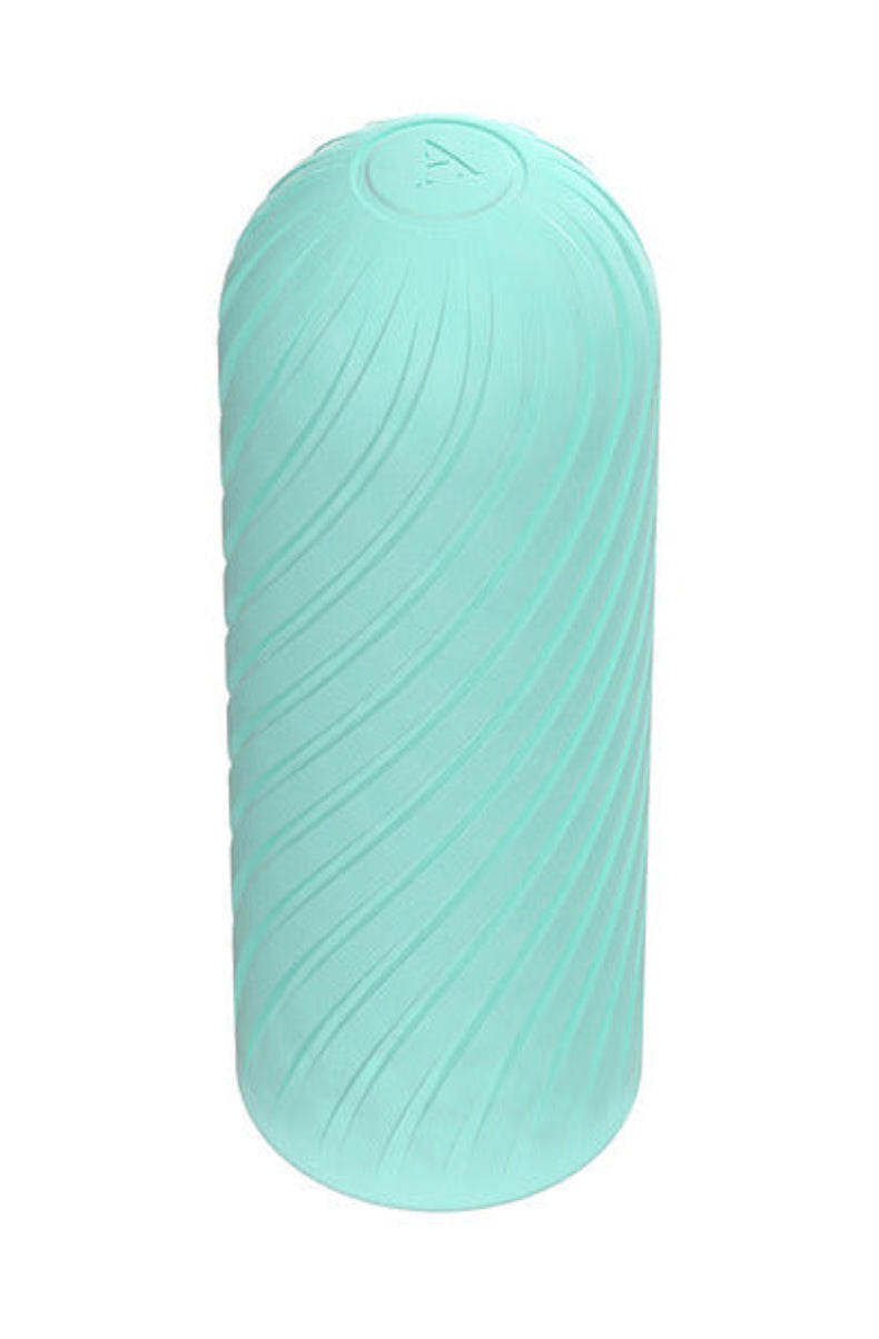 Arcwave Ghost mint silicone stroker upright showing the spiral ribbed texture and A logo