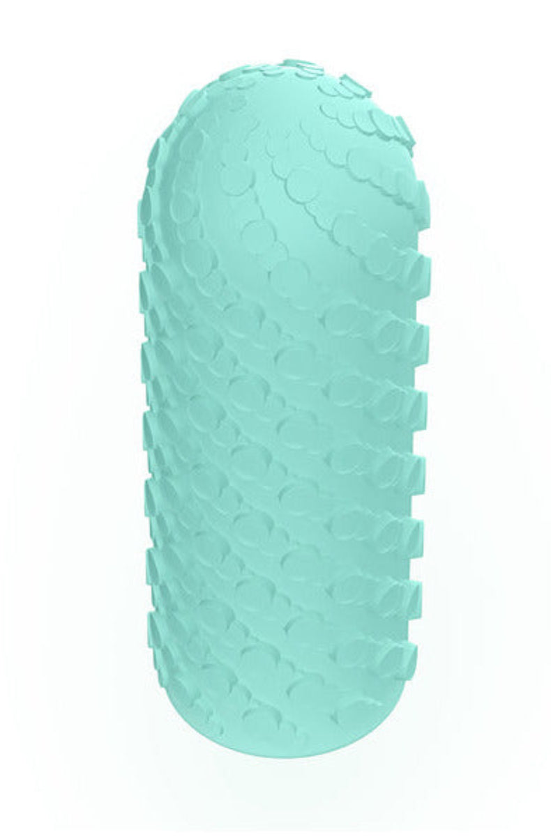 Arcwave Ghost mint silicone stroker reversed to show the scaled pebbled texture on the other side
