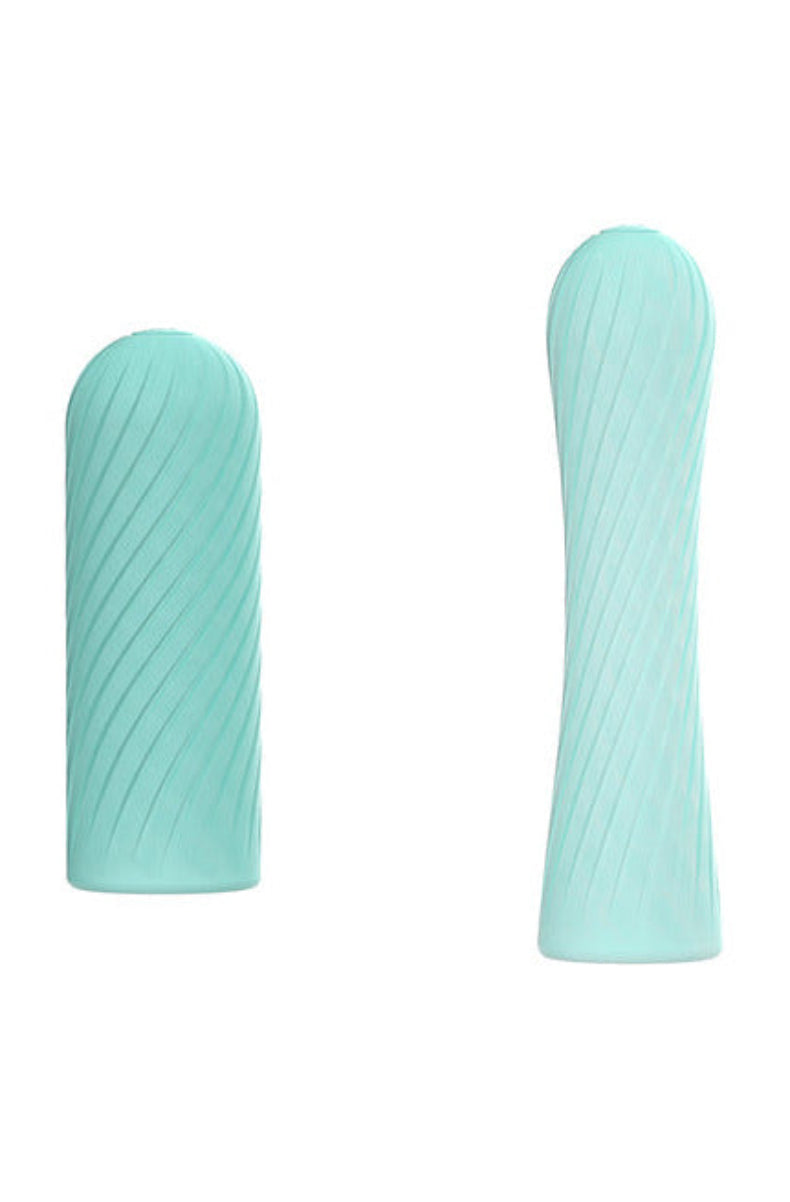 Two views of the Arcwave Ghost mint stroker showing its compact ribbed shape