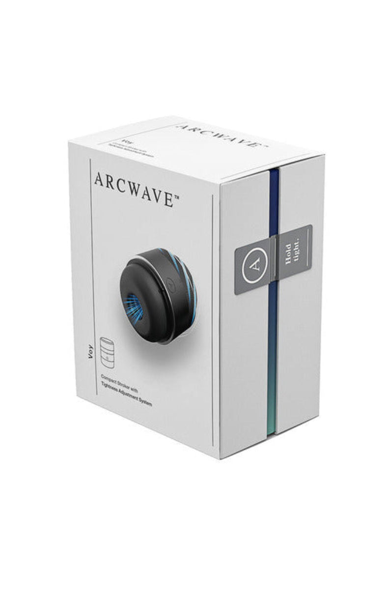 Arcwave Voy retail box labeled compact stroker with tightness adjustment system, Hold tight