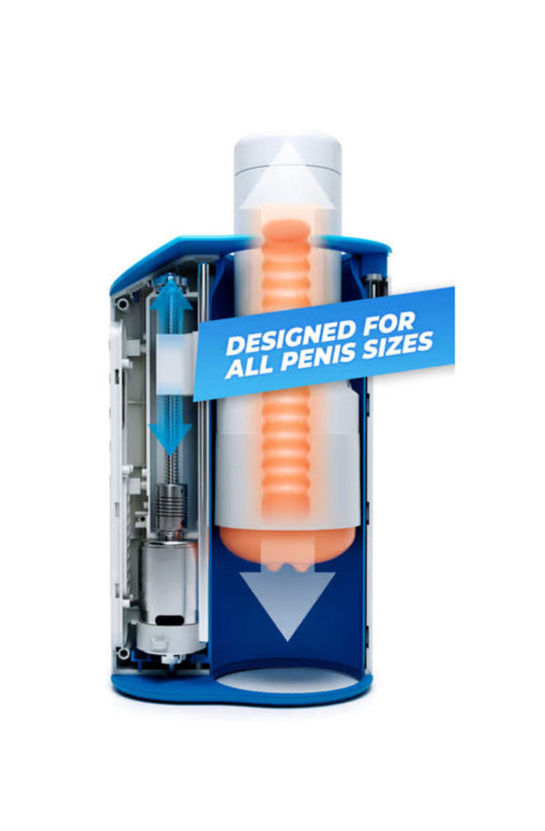 Cutaway of the Autoblow AI Ultra showing the internal full-shaft stroking mechanism, designed for all sizes