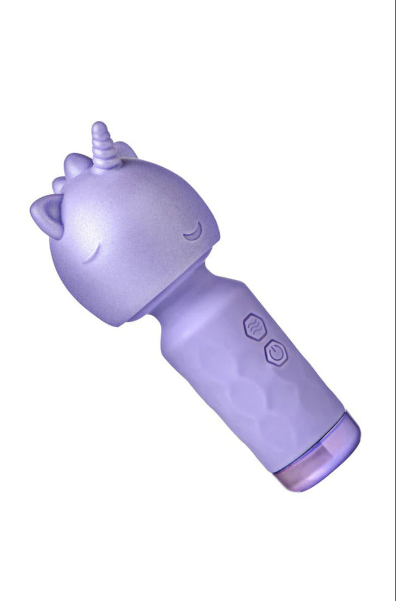 Bang! Unicorn silicone wand vibrator in lavender with unicorn sleeve on