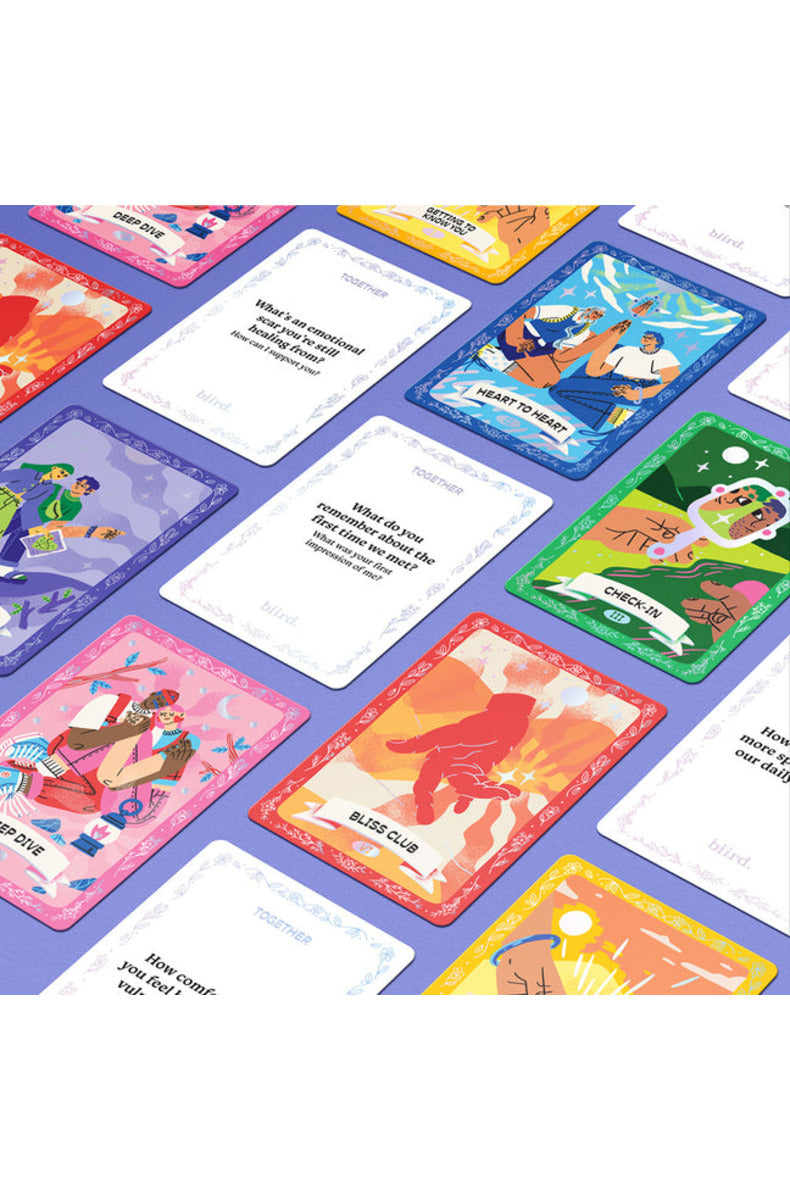 Biird Together couples card game category cards spread out