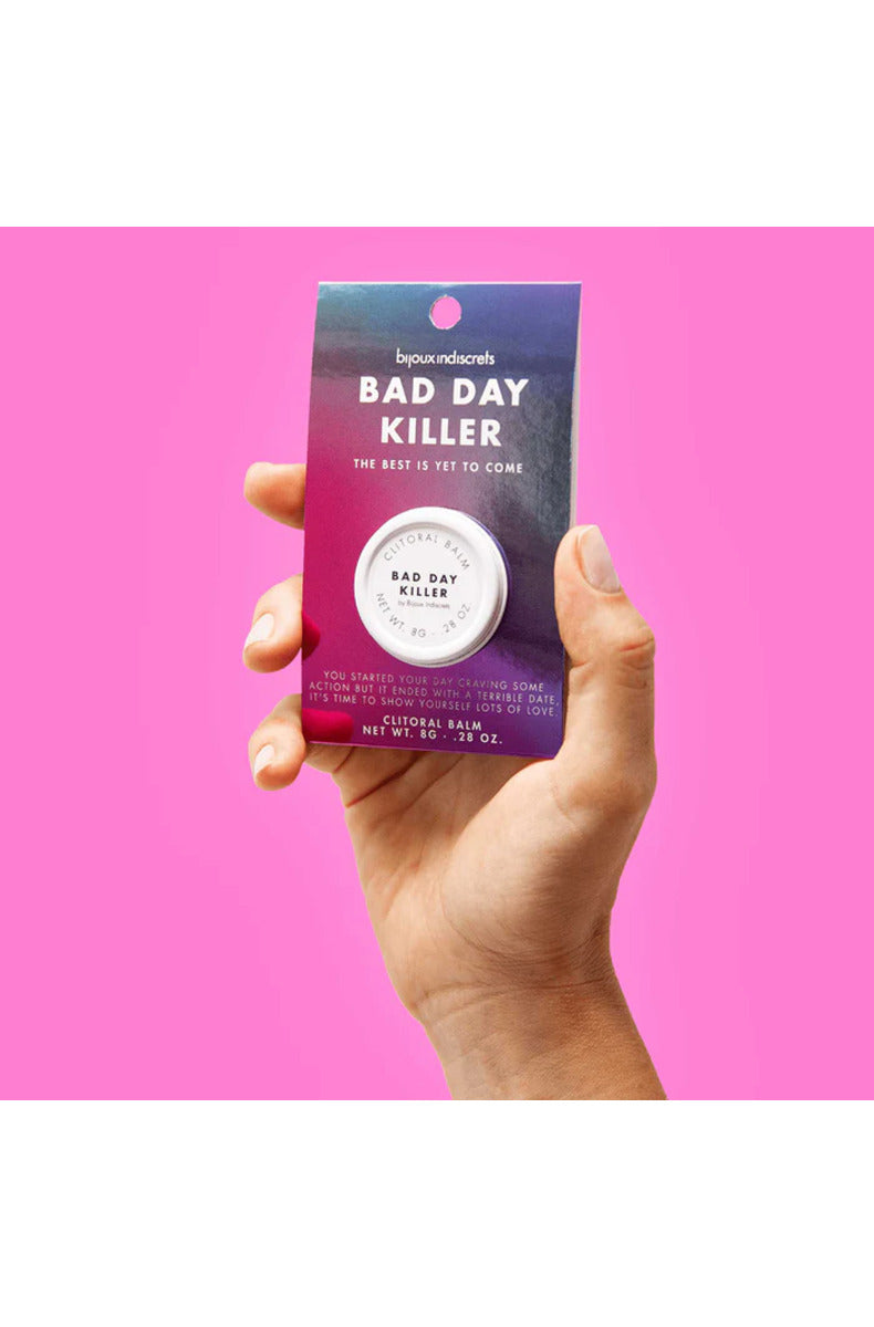 Bijoux Clitherapy Bad Day Killer clitoral balm package held in hand